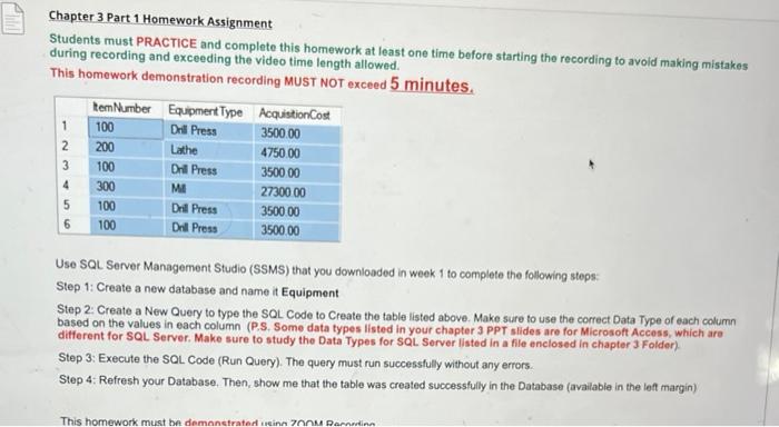 Solved Chapter 3 Part 1 Homework Assignment Students must | Chegg.com