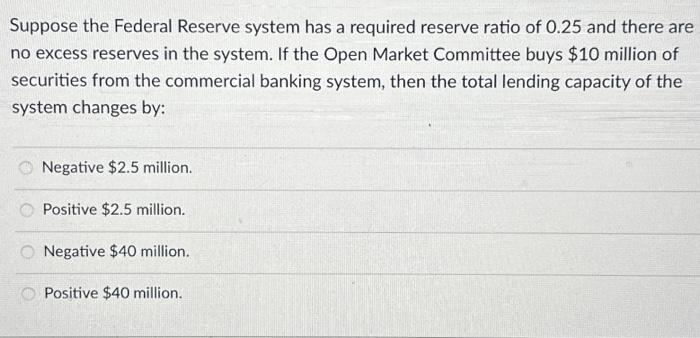 Solved Suppose The Federal Reserve System Has A Required | Chegg.com