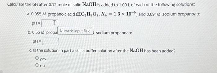 Calculate the pH after 0.12 mole of solid NaOH is | Chegg.com