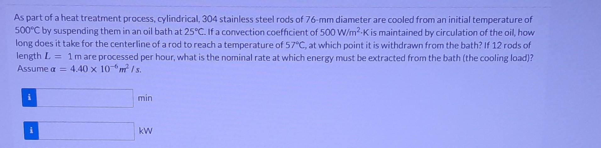 Solved As part of a heat treatment process, cylindrical, 304 | Chegg.com