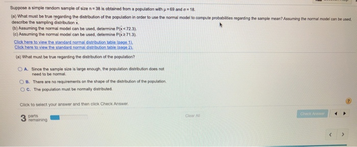 Solved Suppose a simple random sample of size n 38 is | Chegg.com