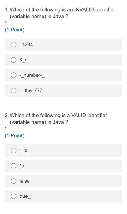 Solved 1. Which of the following is an INVALID identifier | Chegg.com