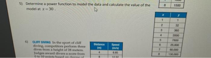 Solved 5) Determine a power function to model the data and | Chegg.com