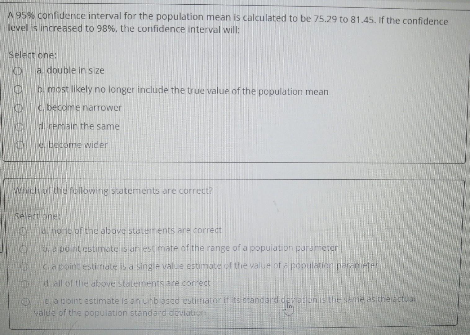 Solved A 95% confidence interval for the population mean is | Chegg.com