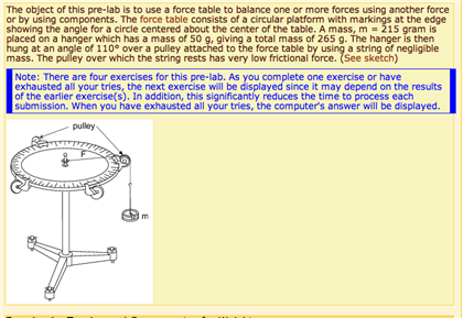 The object of this pre-lab is to use a force table to | Chegg.com