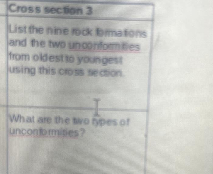 Solved Cross section 3 List the nine rock fomations and the