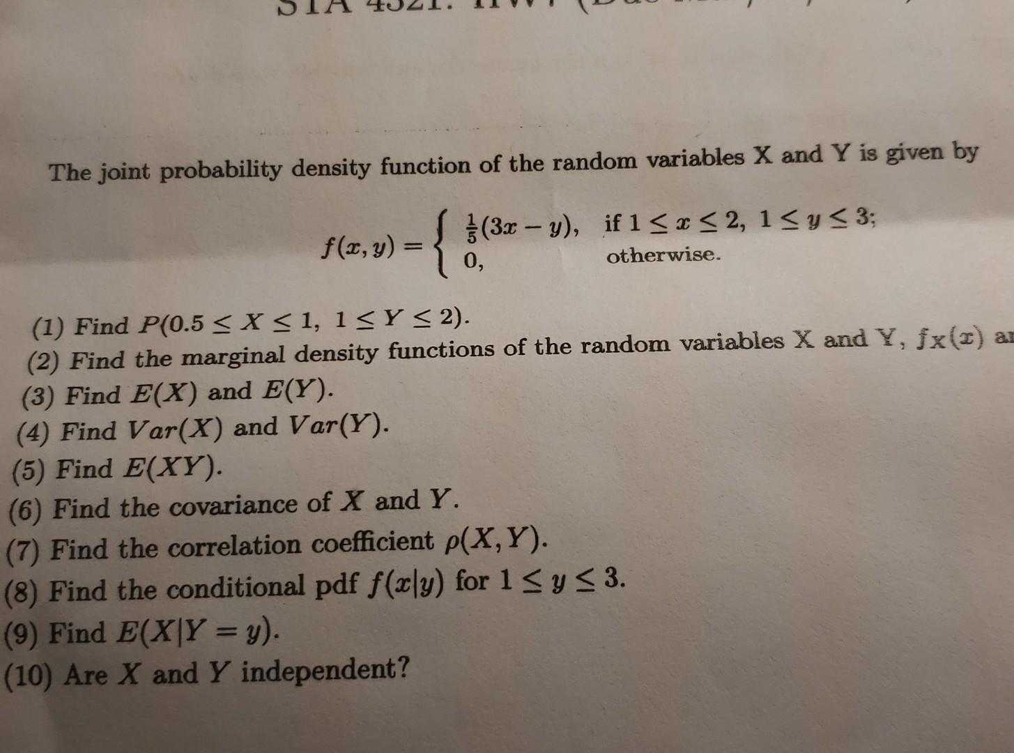 Solved The joint probability density function of the random | Chegg.com