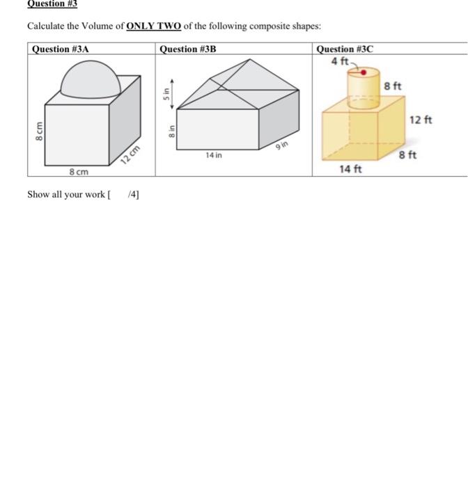 solved question 3 calculate the volume of only two of the chegg com