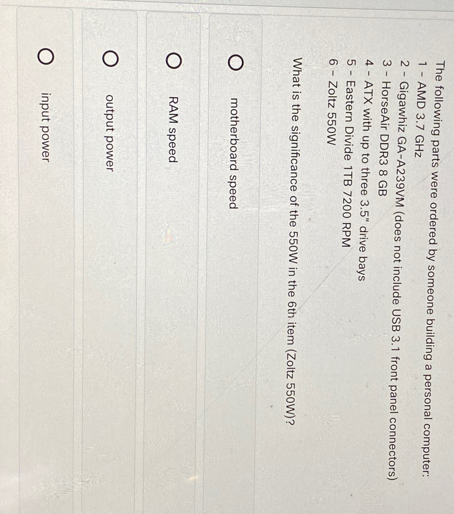 Solved The following parts were ordered by someone building | Chegg.com