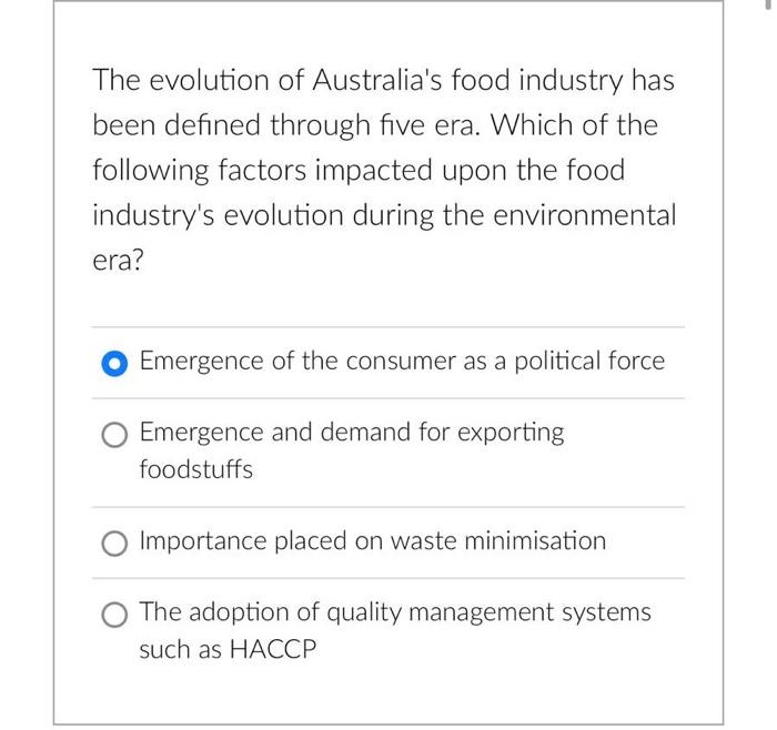 The evolution of Australia's food industry has been