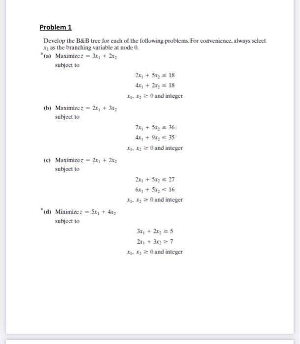 Solved Develop The B\&B Tree For Each Of The Following | Chegg.com