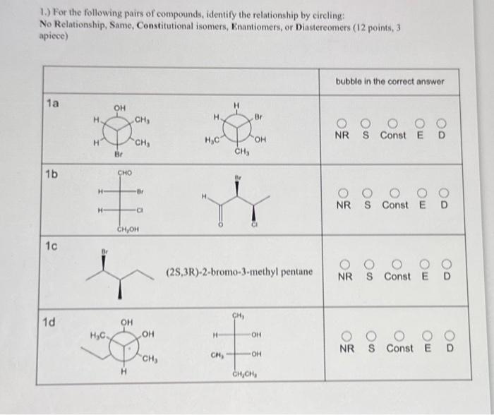 Solved 1.) For the following pairs of compounds, identify | Chegg.com