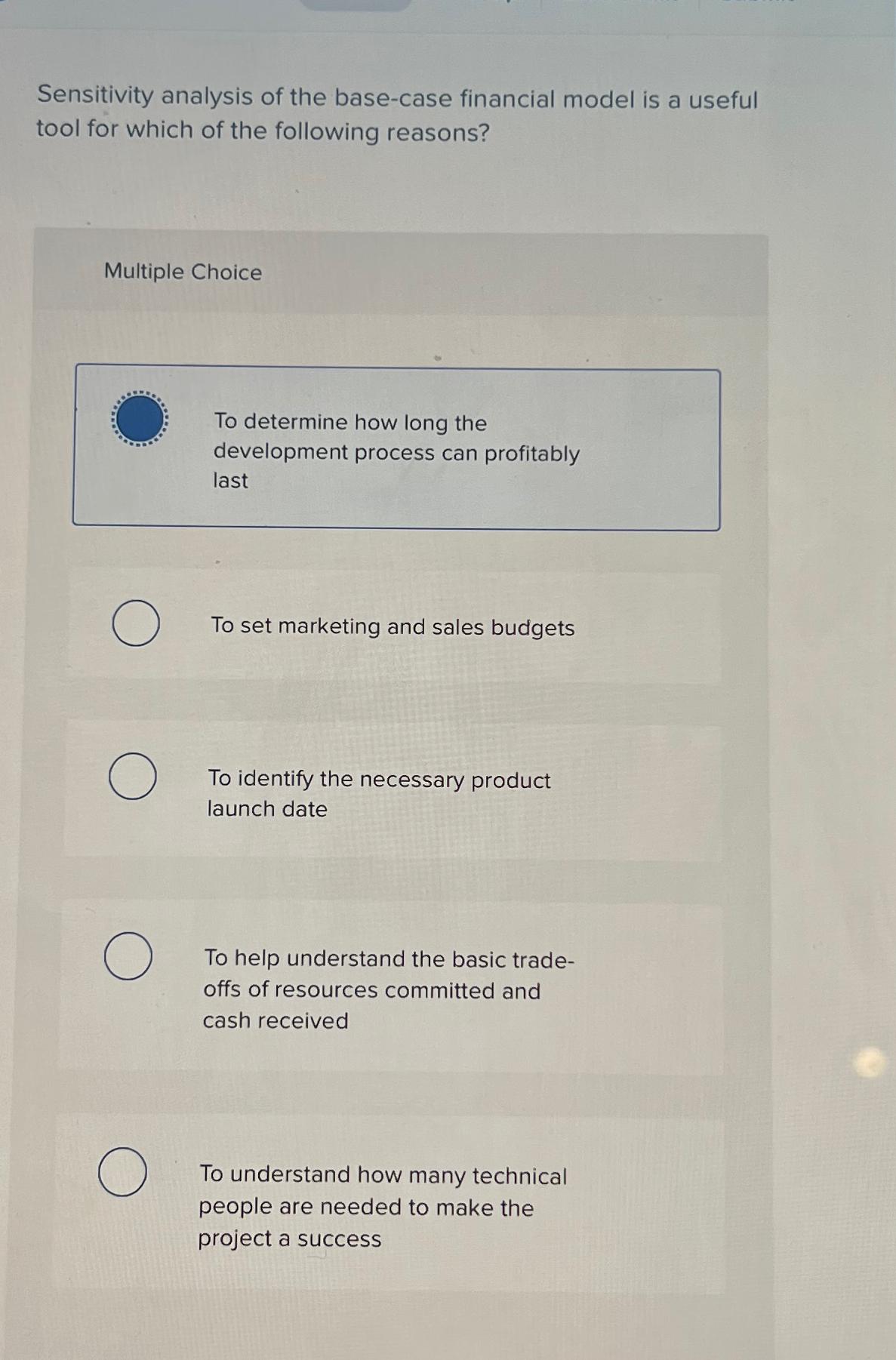 Solved Sensitivity analysis of the basecase financial model