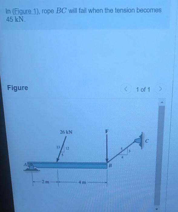 Solved In (Figure 1), rope BC will fail when the tension | Chegg.com