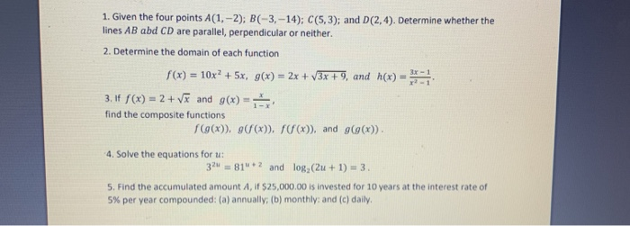 Solved 1. Given The Four Points A(1, -2); B(-3,-14); C(5.3); | Chegg.com