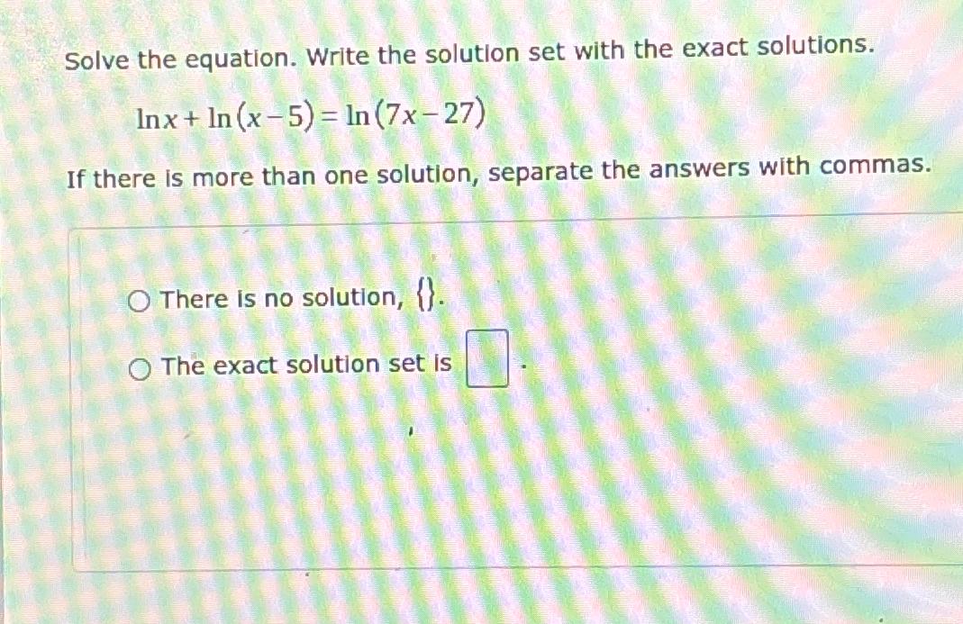 Solved Solve the equation. Write the solution set with the | Chegg.com