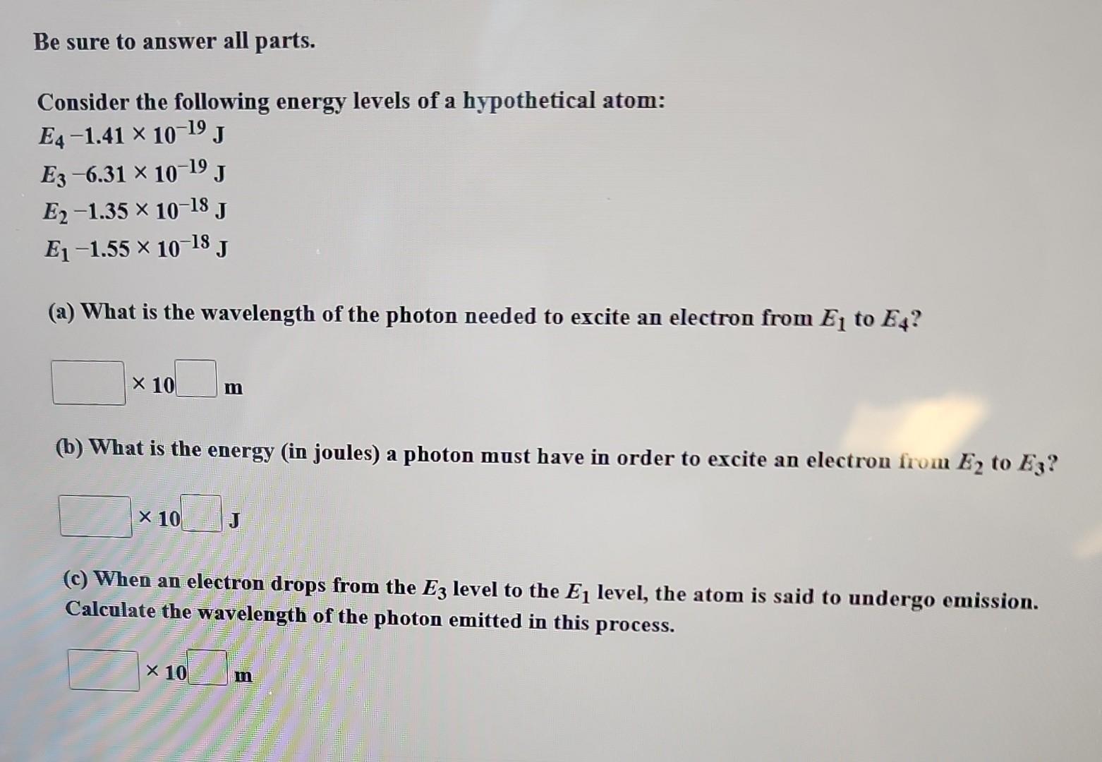 Solved Consider the following energy levels of a | Chegg.com