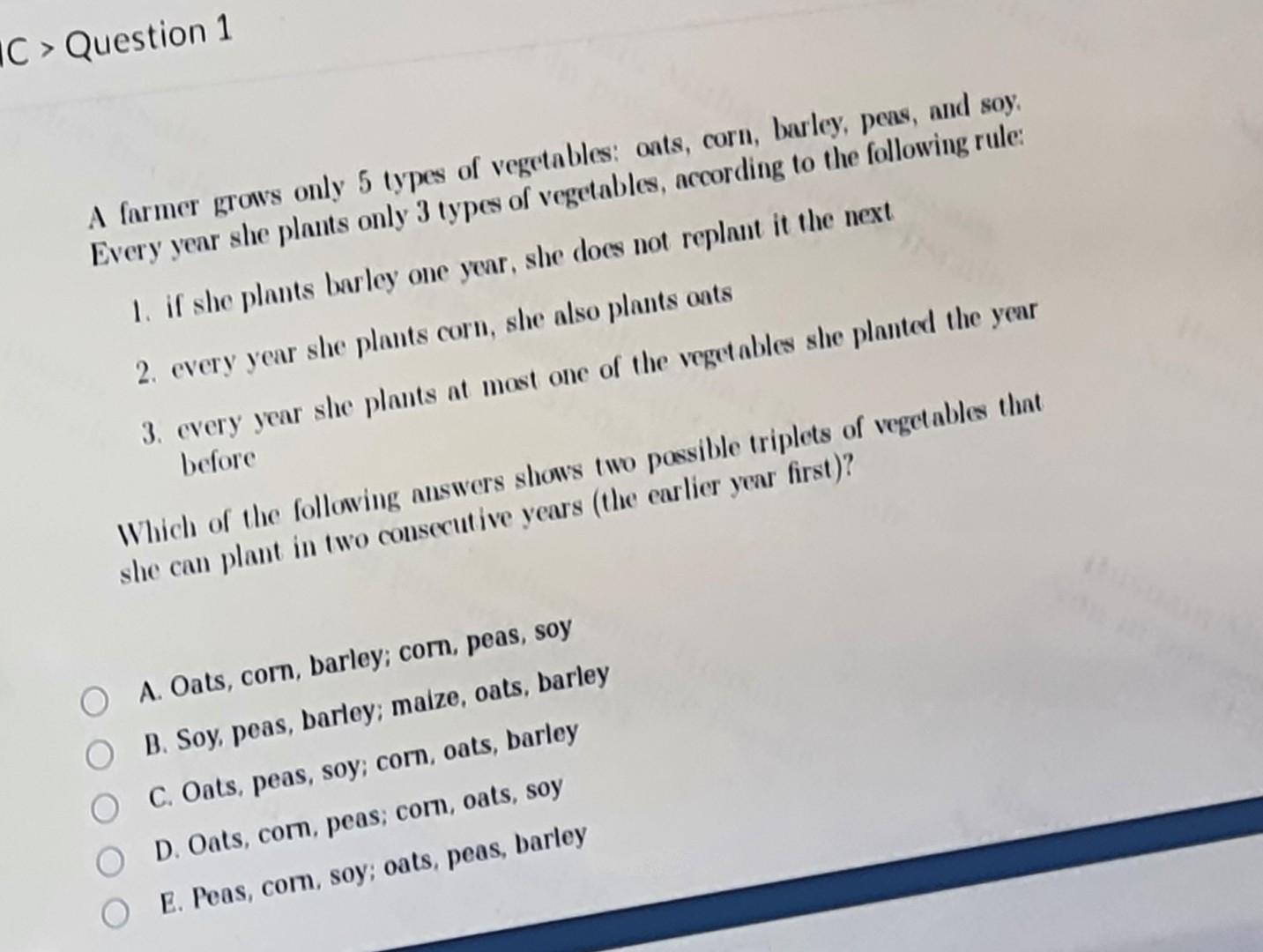 Solved C> Question 1 A Farmer Grows Only 5 Types Of | Chegg.com