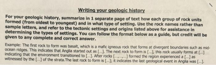 Solved Writing your geologic history For your geologic | Chegg.com