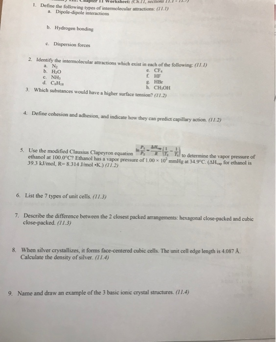 Solved I Worksheet: (Ch.11, sections I a 1. Define the | Chegg.com