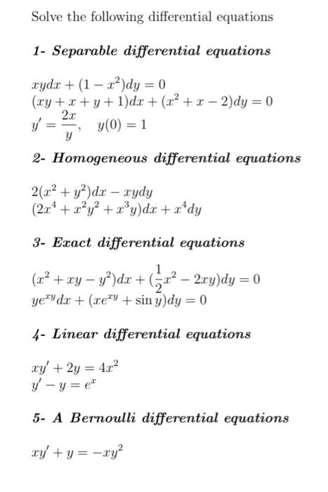 Solved Solve the following differential equations 1- | Chegg.com