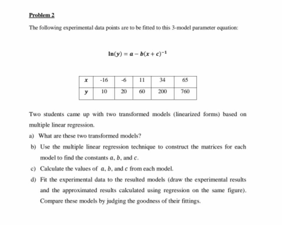 Solved Problem 2 The following experimental data points are | Chegg.com