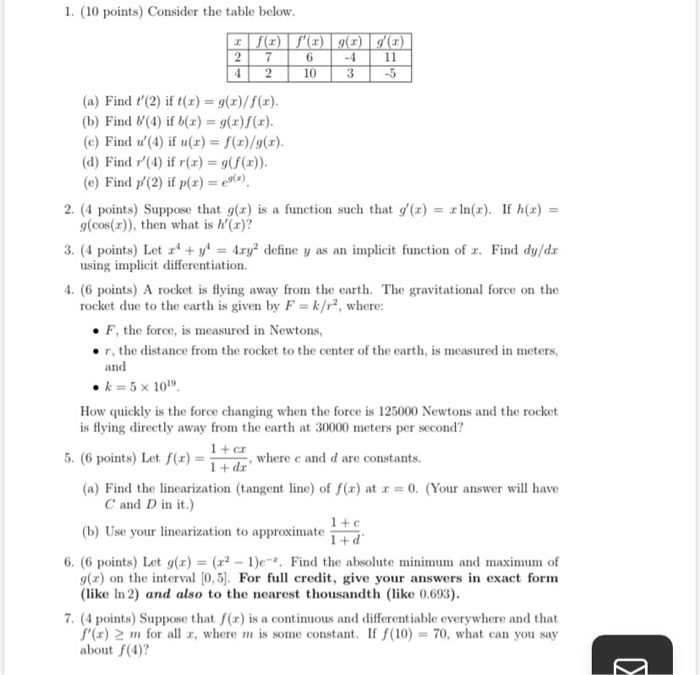 Solved 6 10 4 3 4 1 10 Points Consider The Table Below Chegg Com