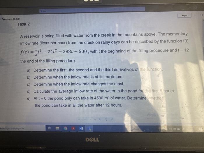 Solved Карие Excercises 3 pdf Task 2 A reservoir is being | Chegg.com