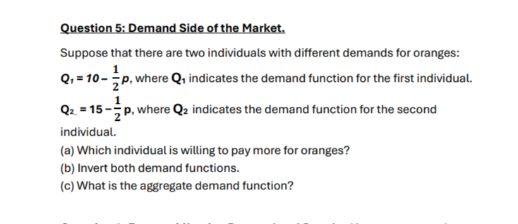 Solved Question 5: Demand Side of the Market. Suppose that | Chegg.com