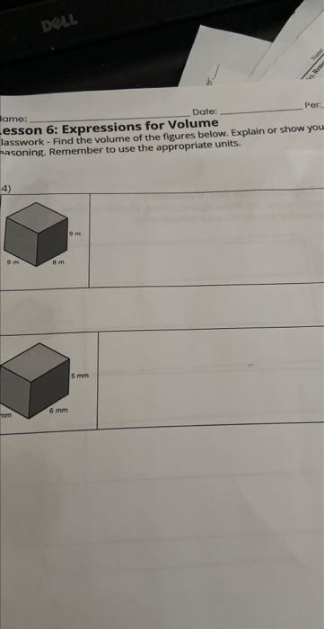 Solved esson 6: Expressions for Volume lasswork - Find the | Chegg.com