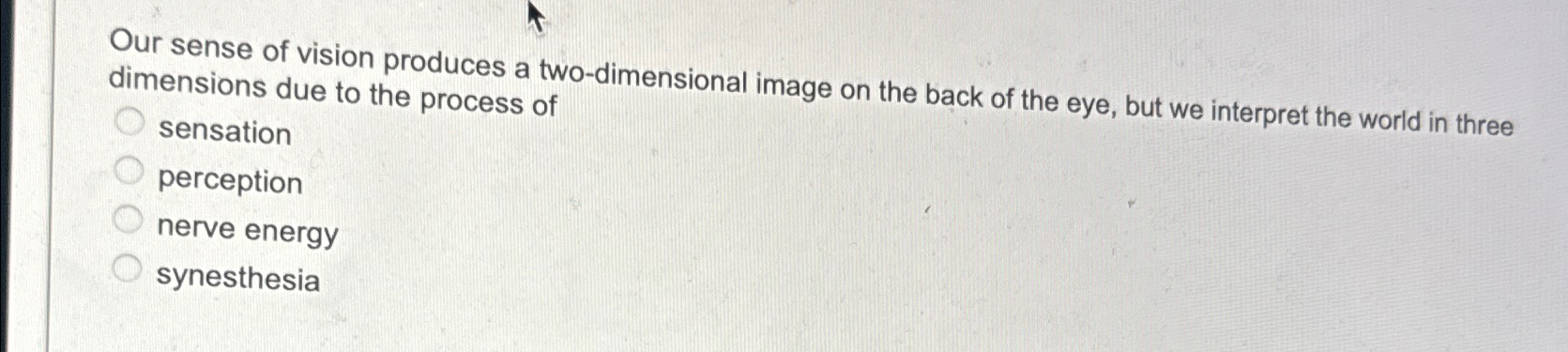 Solved Our sense of vision produces a two-dimensional image | Chegg.com