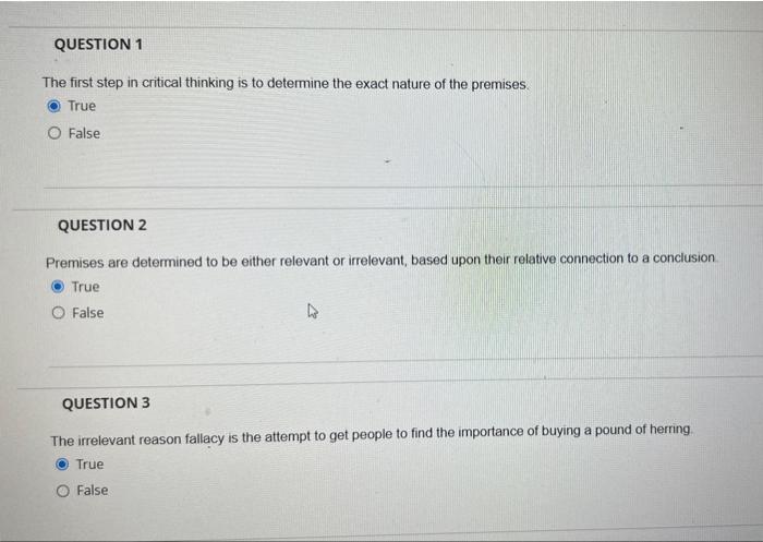 Solved Question 1 The First Step In Critical Thinking Is To 