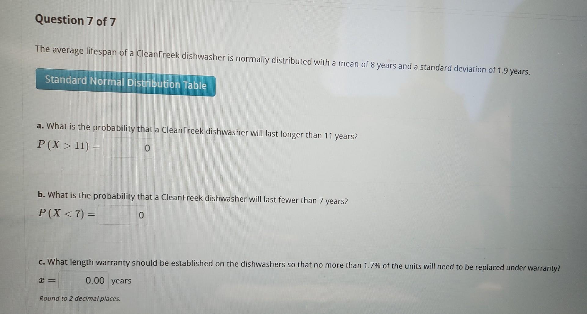 Solved The average lifespan of a CleanFreek dishwasher is