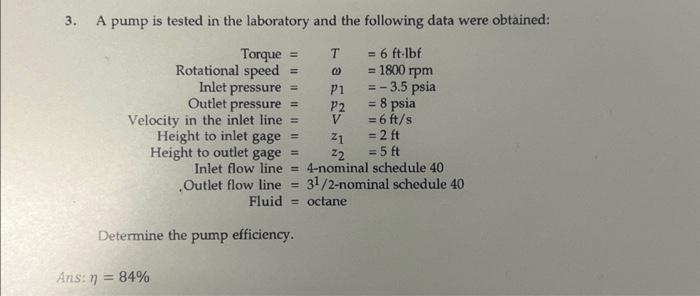 Solved 3. A pump is tested in the laboratory and the | Chegg.com