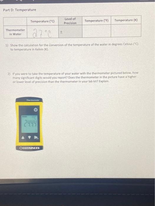 Solved Part D: Temperature Temperature ("C) Level Of | Chegg.com