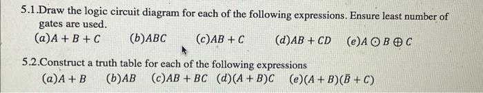 Solved 5.1.Draw The Logic Circuit Diagram For Each Of The | Chegg.com