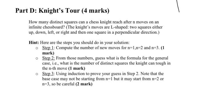 Solved Part D: Knight's Tour (4 marks) How many distinct | Chegg.com