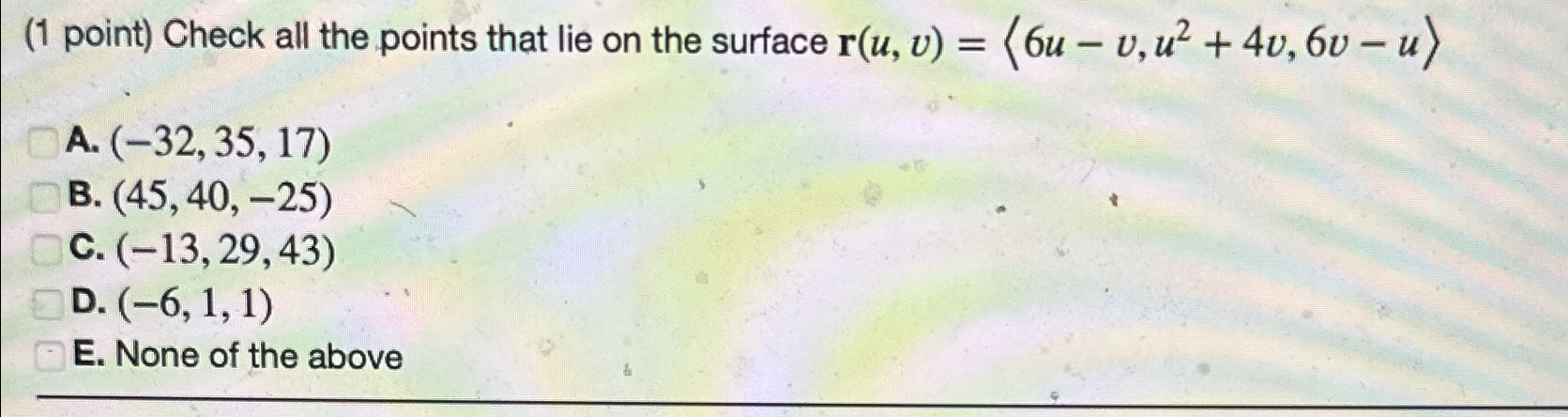 Solved (1 ﻿point) ﻿Check all the points that lie on the | Chegg.com