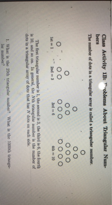 Solved Class Activity 1B: Problems About Triangular Num- | Chegg.com