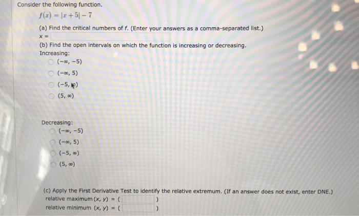 Solved Consider the following function. f(x) = 11 +51 - 7 | Chegg.com