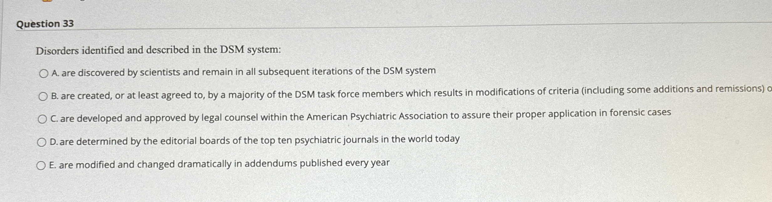 Solved Question 33Disorders identified and described in the | Chegg.com
