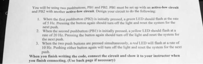 Solved You will be using two pushbuttons, PBI and PB2. PBI | Chegg.com