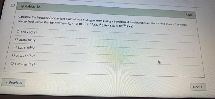 Solved Calculate the frequency of the light emitted by a | Chegg.com