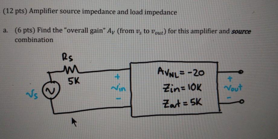 Solved (12 pts) Amplifier source impedance and load | Chegg.com