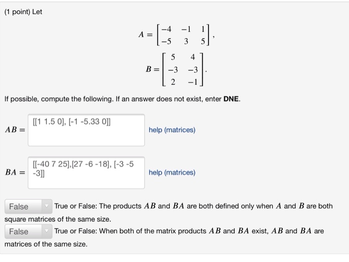 Solved 1 Point Let 4 1 A 3 5 5 4 B 3 3 2 1 If Chegg Solved 1 Point Let 4 1 A 3 5 5 4 B 3 3 2 1 If Chegg