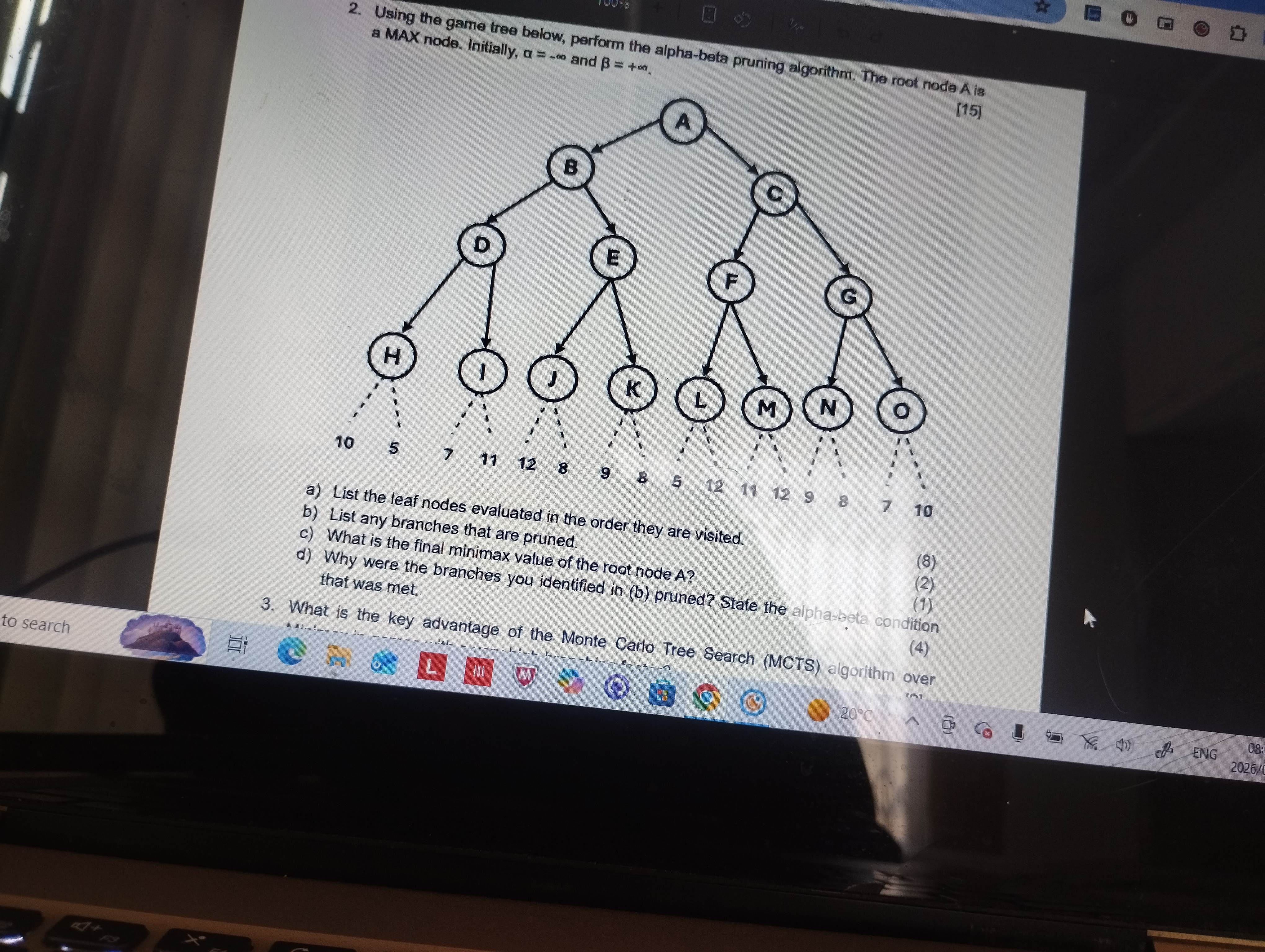 Solved 2. Using the game tree below, perform the alpha-beta | Chegg.com