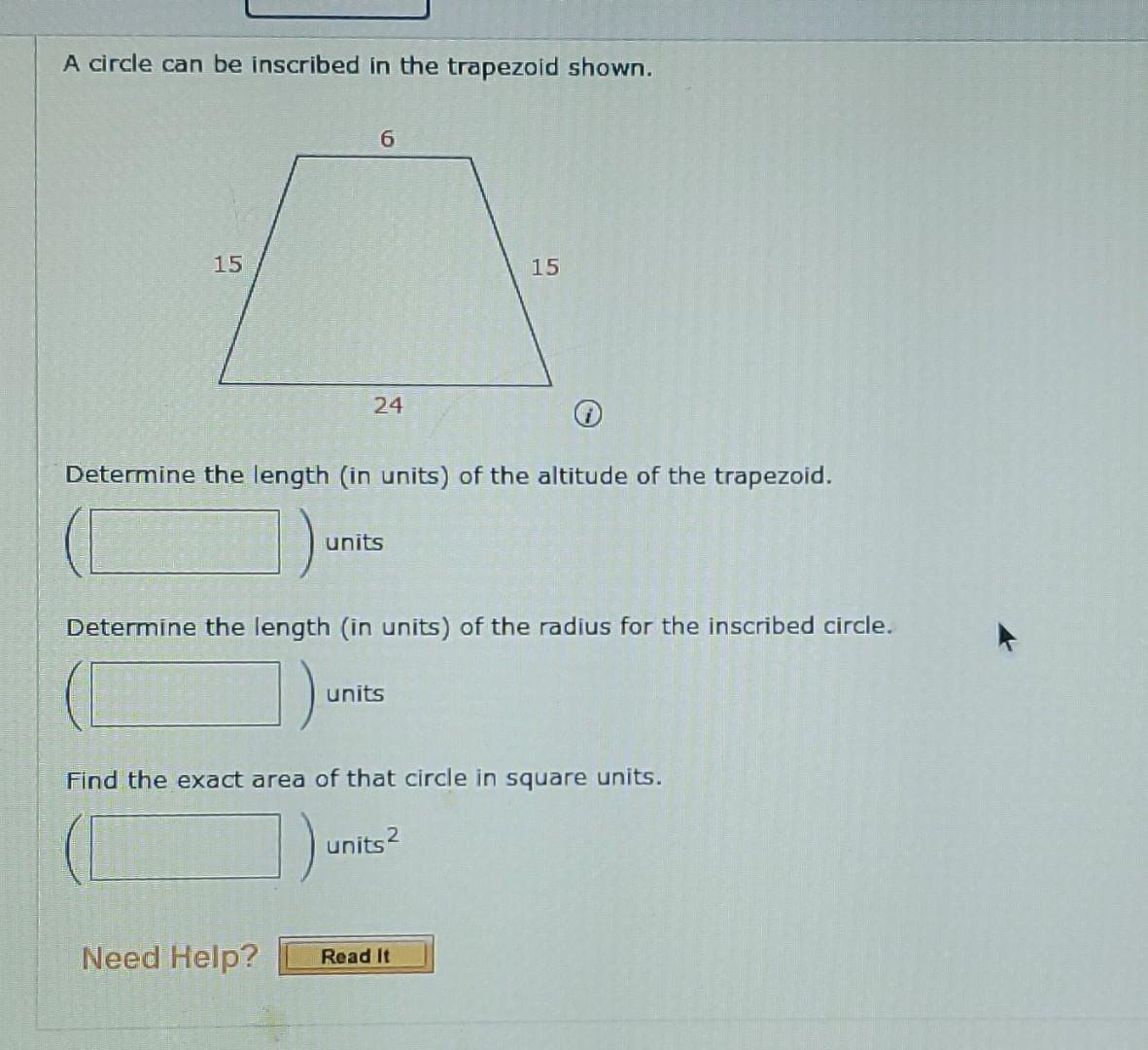 Solved A Circle Can Be Inscribed In The Trapezoid Shown 6