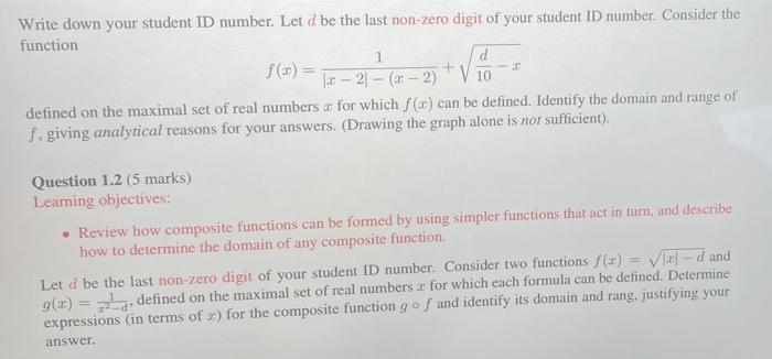 Solved 1 Write down your student ID number. Let d be the | Chegg.com