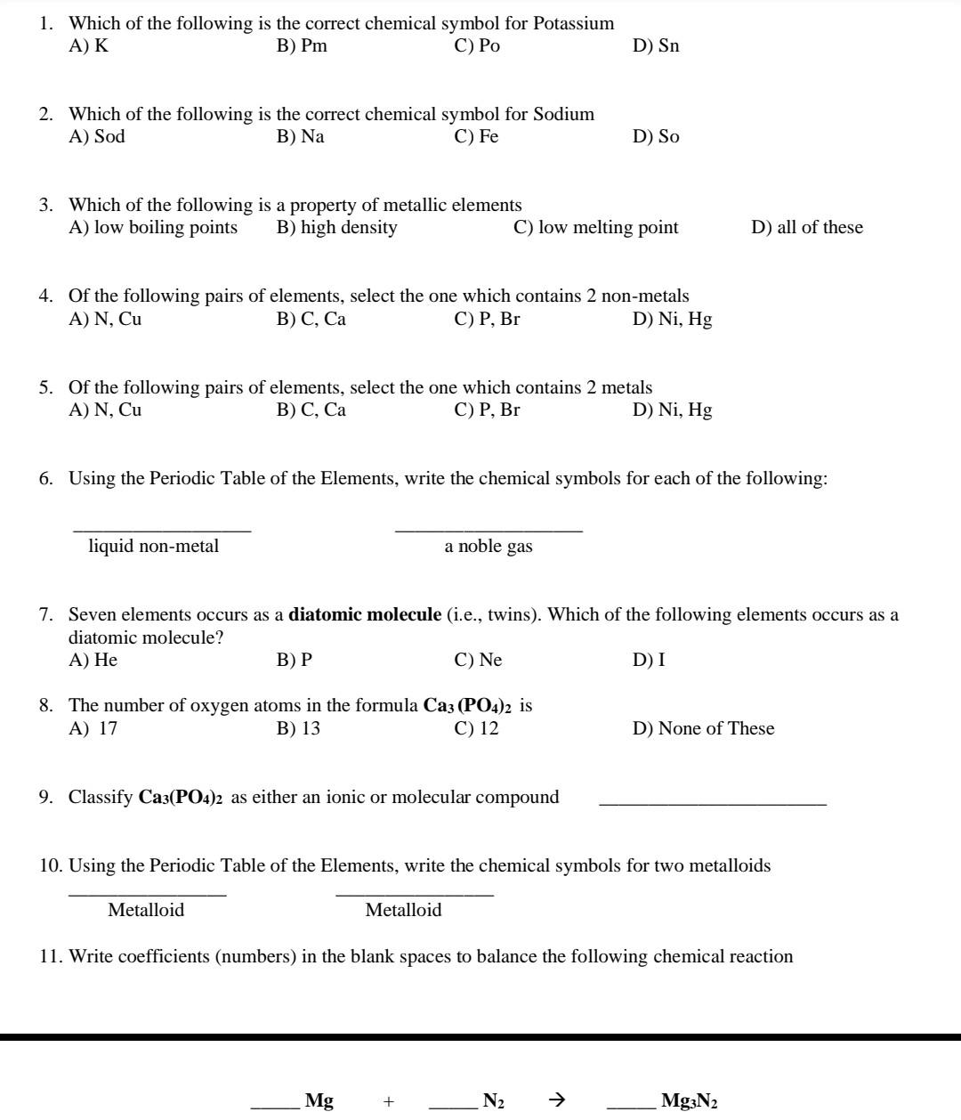 Solved 1. Which of the following is the correct chemical | Chegg.com