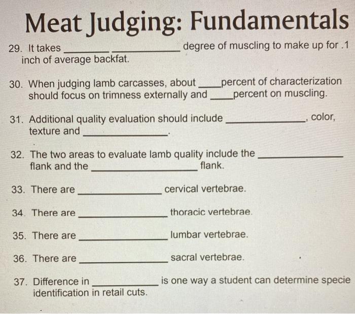 Solved Meat Judging Fundamentals degree of muscling to make